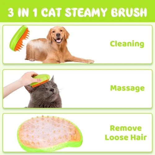 3-in-1 Steam Pet Brush for Dogs & Cats - Shedding, Spray & Massage Tool 🐾✨